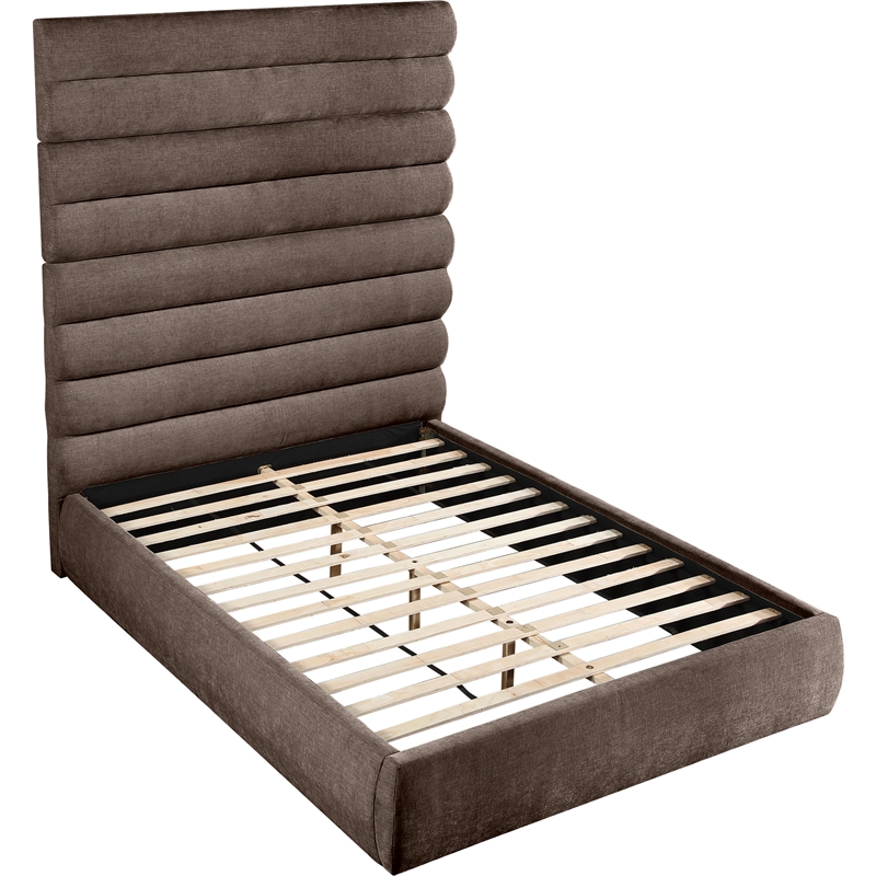 Bowery Hill Contemporary Soft Brown Chenille Fabric Queen Bed