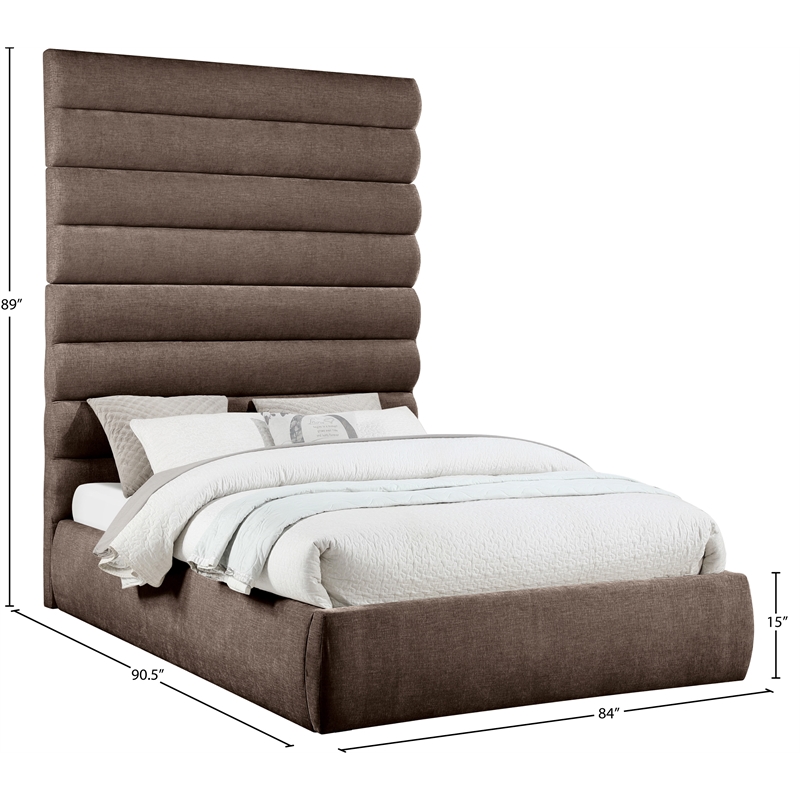 Bowery Hill Contemporary Soft Brown Chenille Fabric Queen Bed