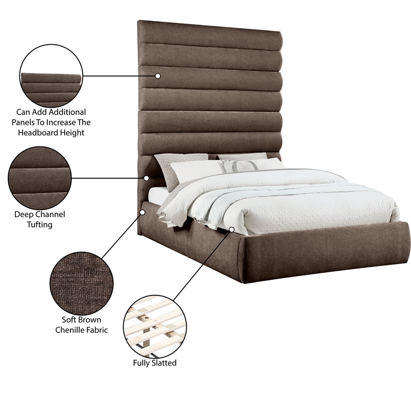 Bowery Hill Contemporary Soft Brown Chenille Fabric Queen Bed