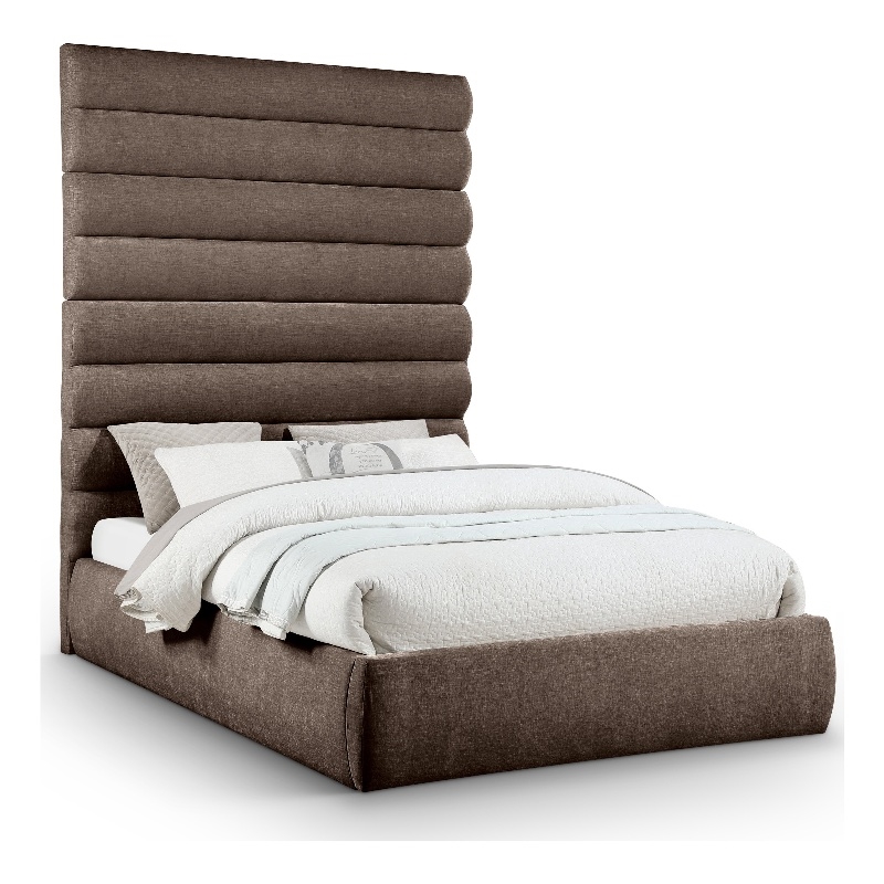 Bowery Hill Contemporary Soft Brown Chenille Fabric Queen Bed