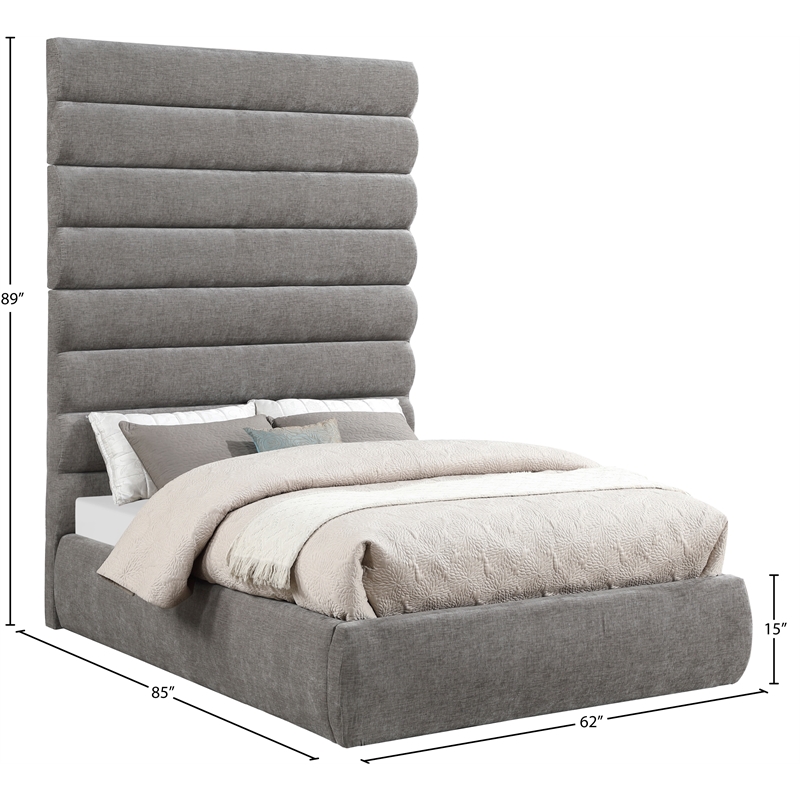 Bowery Hill Contemporary Deep Channel Tufted Soft Grey Chenille Fabric Full Bed