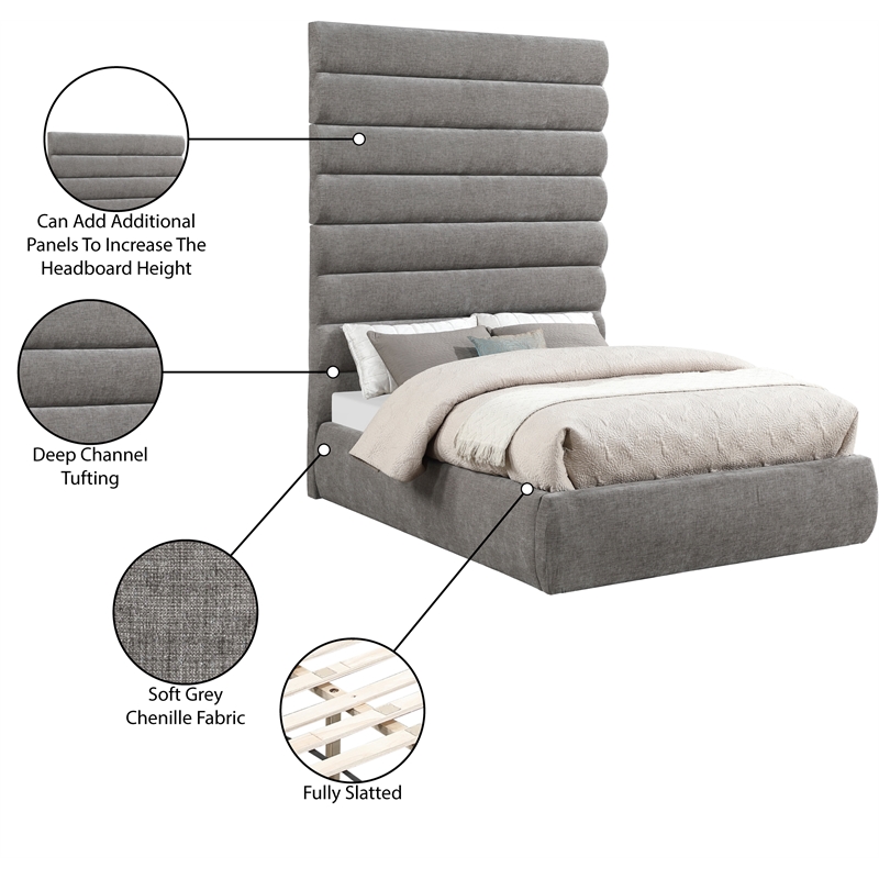 Bowery Hill Contemporary Deep Channel Tufted Soft Grey Chenille Fabric Full Bed