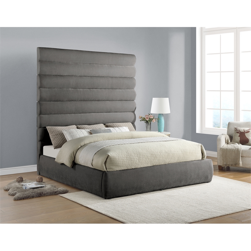 Bowery Hill Contemporary Deep Channel Tufted Soft Grey Chenille Fabric King Bed
