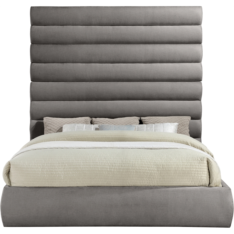 Bowery Hill Contemporary Deep Channel Tufted Soft Grey Chenille Fabric King Bed