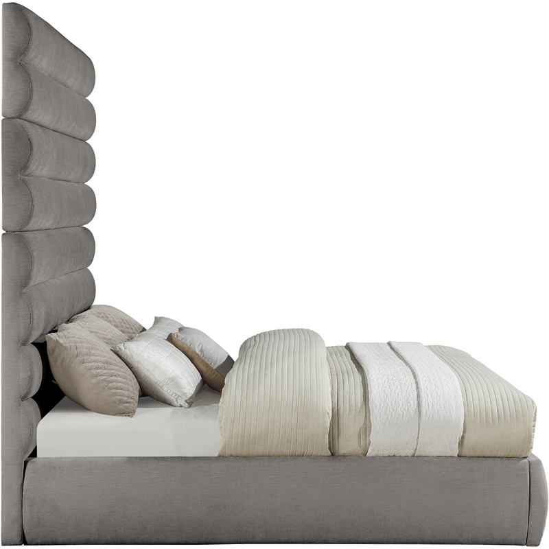 Bowery Hill Contemporary Deep Channel Tufted Soft Grey Chenille Fabric King Bed