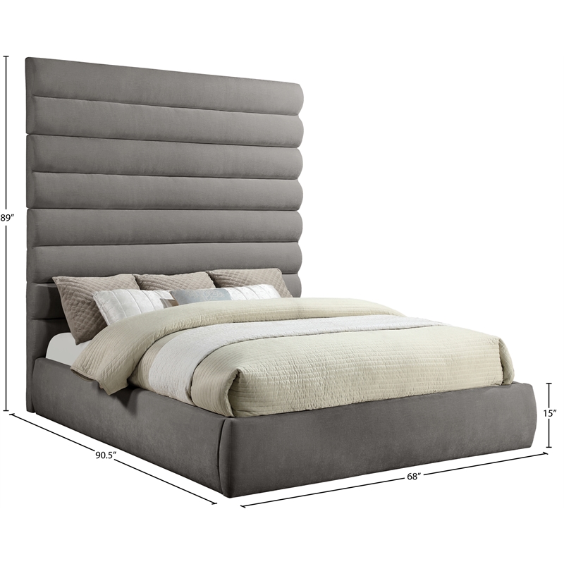 Bowery Hill Contemporary Deep Channel Tufted Soft Grey Chenille Fabric King Bed