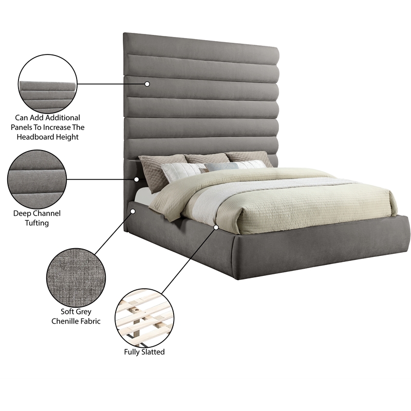 Bowery Hill Contemporary Deep Channel Tufted Soft Grey Chenille Fabric King Bed