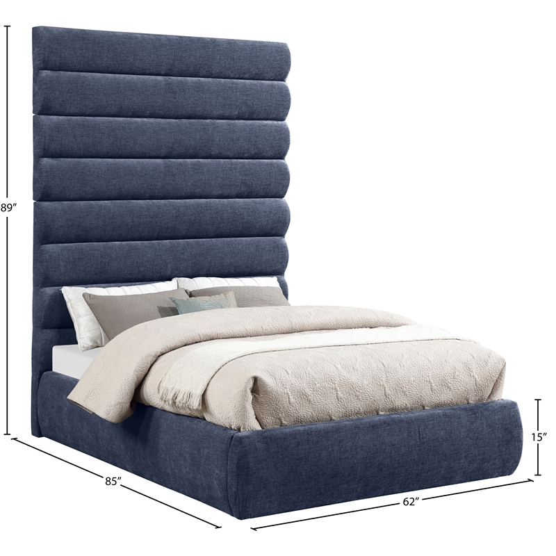 Bowery Hill Contemporary Deep Channel Tufted Soft Navy Chenille Fabric Full Bed