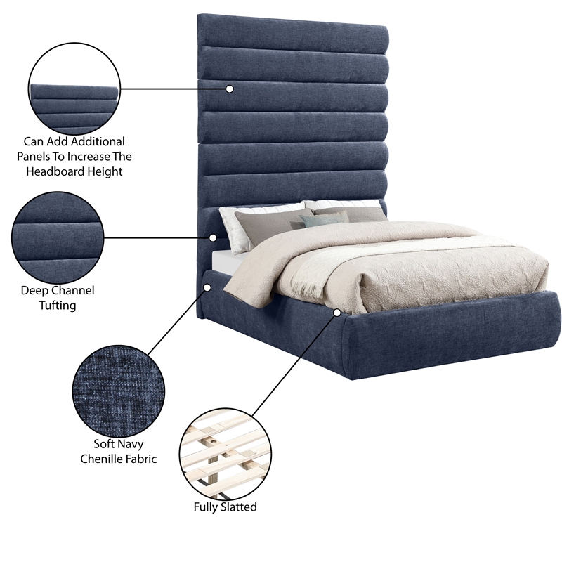 Bowery Hill Contemporary Deep Channel Tufted Soft Navy Chenille Fabric Full Bed