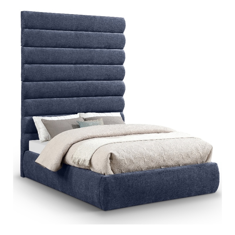 Bowery Hill Contemporary Deep Channel Tufted Soft Navy Chenille Fabric Full Bed