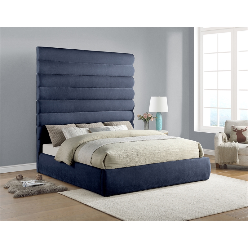 Bowery Hill Contemporary Deep Channel Tufted Soft Navy Chenille Fabric King Bed