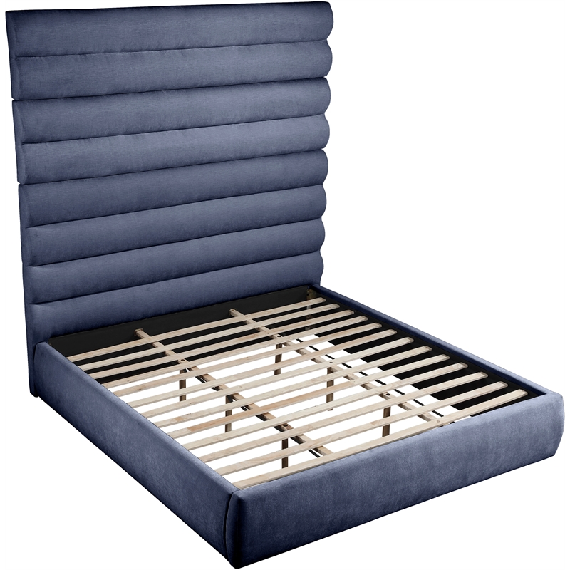 Bowery Hill Contemporary Deep Channel Tufted Soft Navy Chenille Fabric King Bed