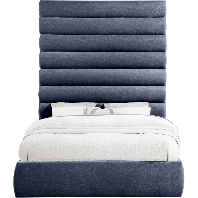 Bowery Hill Contemporary Soft Navy Chenille Fabric Queen Bed