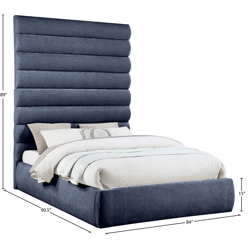 Bowery Hill Contemporary Soft Navy Chenille Fabric Queen Bed