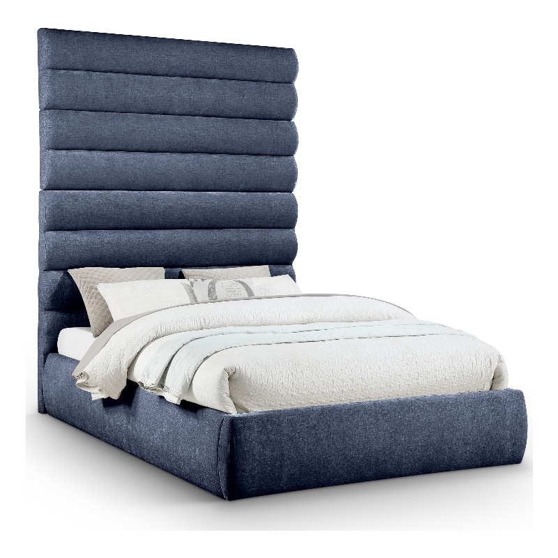 Bowery Hill Contemporary Soft Navy Chenille Fabric Queen Bed