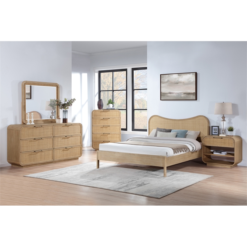 Bowery Hill Contemporary Solid Wood And Natural Cane Queen Bed
