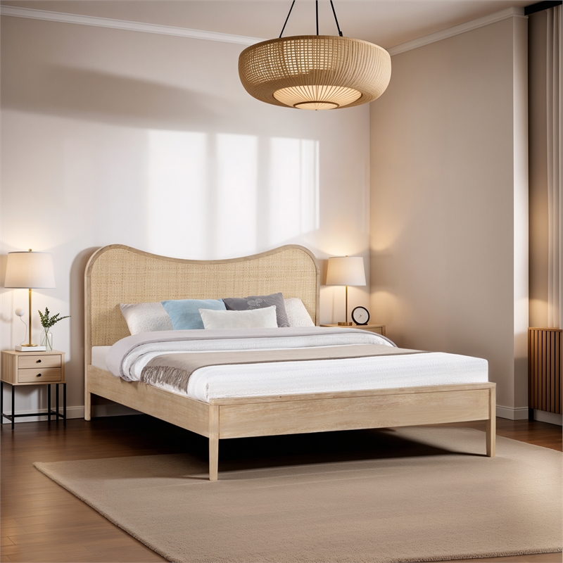 Bowery Hill Contemporary Solid Wood And Natural Cane Full Bed