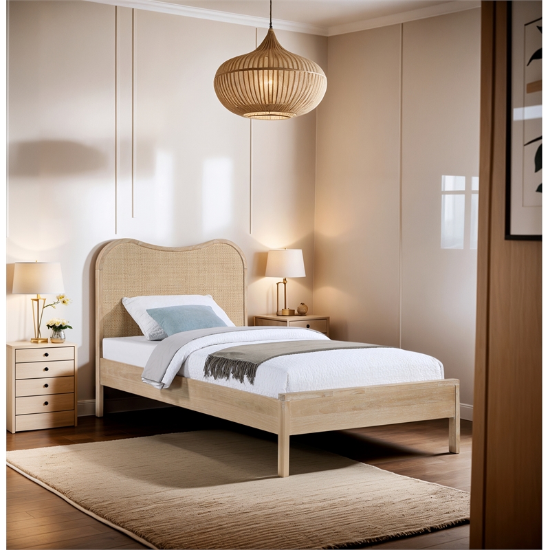 Bowery Hill Contemporary Solid Wood And Natural Cane Twin Bed