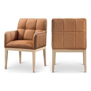 Bowery Hill Contemporary Cognac Vegan Leather Dining Arm Chair (Set of 2)