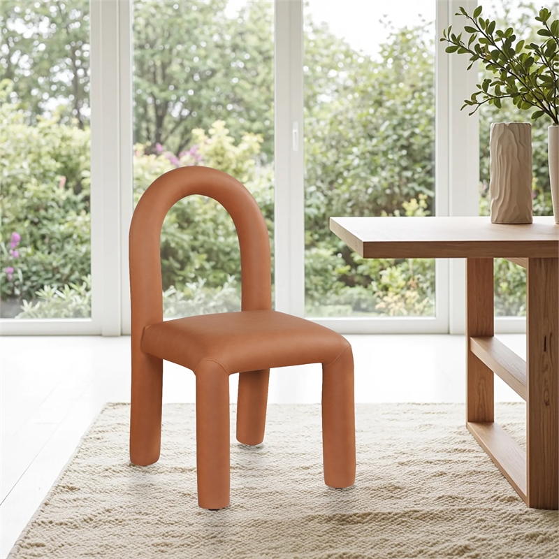 Bowery Hill Contemporary Cognac Vegan Leather Dining Chair (Set of 2)