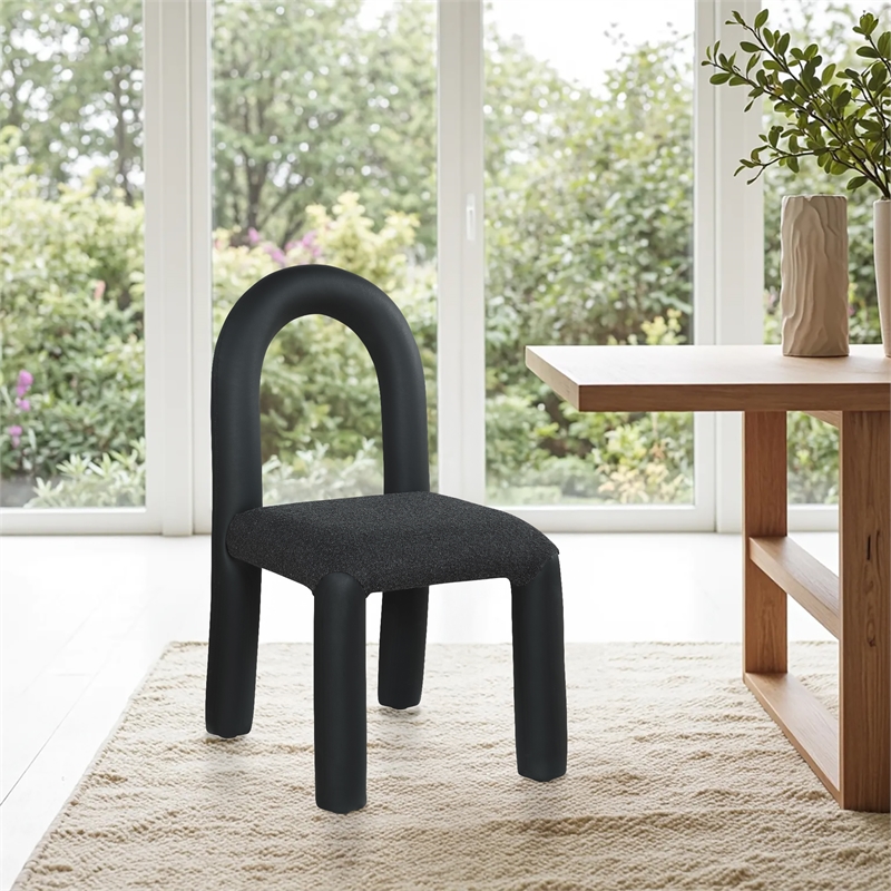 Bowery Hill Contemporary Black Boucle and Vegan Leather Dining Chair (Set of 2)