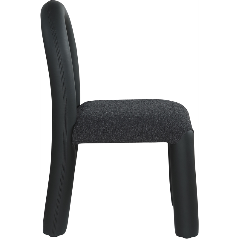 Bowery Hill Contemporary Black Boucle and Vegan Leather Dining Chair (Set of 2)