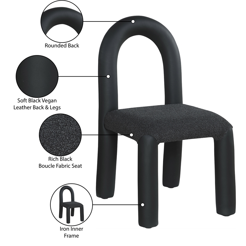 Bowery Hill Contemporary Black Boucle and Vegan Leather Dining Chair (Set of 2)