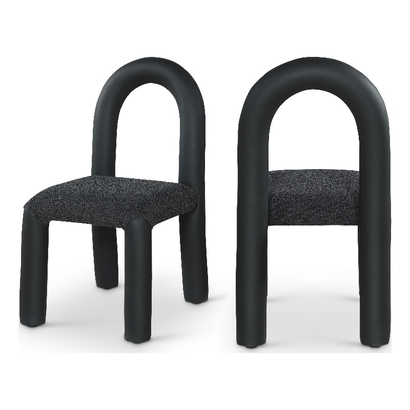 Bowery Hill Contemporary Black Boucle and Vegan Leather Dining Chair (Set of 2)