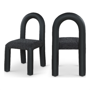 Bowery Hill Contemporary Black Boucle and Vegan Leather Dining Chair (Set of 2)