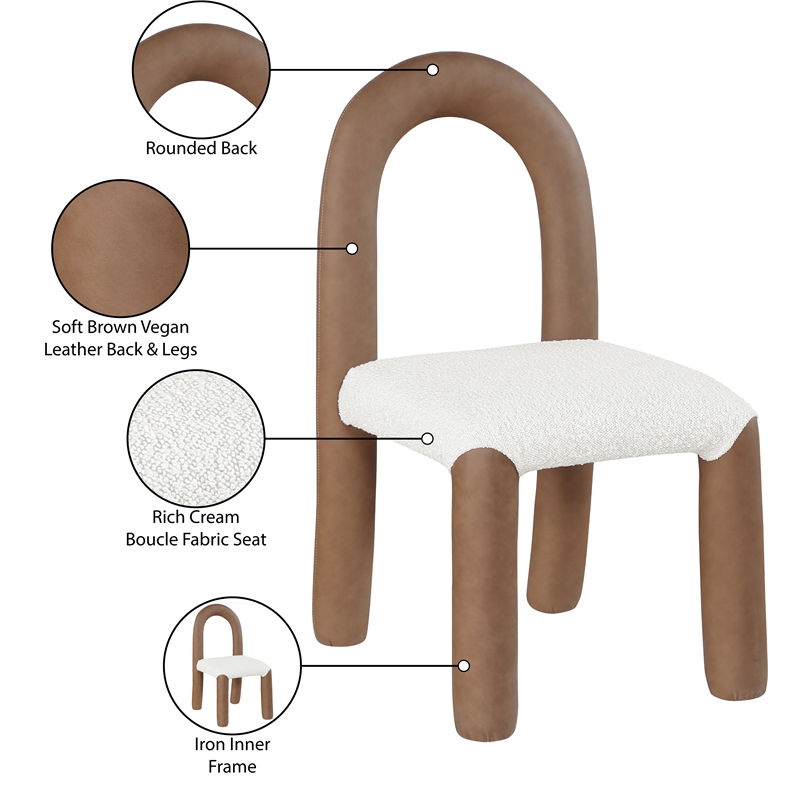 Bowery Hill Contemporary Brown Boucle and Vegan Leather Dining Chair (Set of 2)