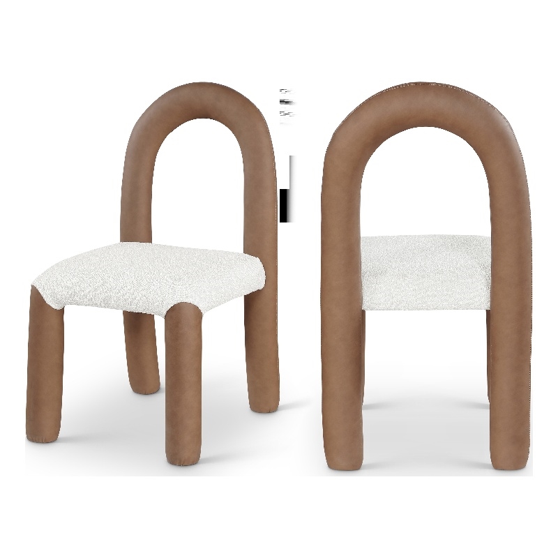 Bowery Hill Contemporary Brown Boucle and Vegan Leather Dining Chair (Set of 2)