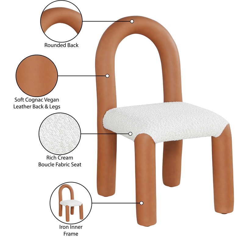 Bowery Hill Contemporary Cognac Boucle and Vegan Leather Dining Chair (Set of 2)