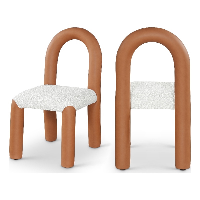Bowery Hill Contemporary Cognac Boucle and Vegan Leather Dining Chair (Set of 2)