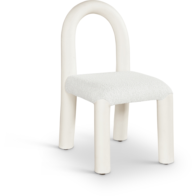 Bowery Hill Contemporary Cream Boucle and Vegan Leather Dining Chair (Set of 2)