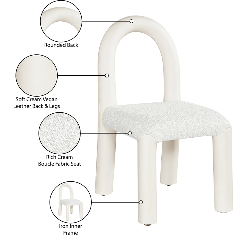 Bowery Hill Contemporary Cream Boucle and Vegan Leather Dining Chair (Set of 2)