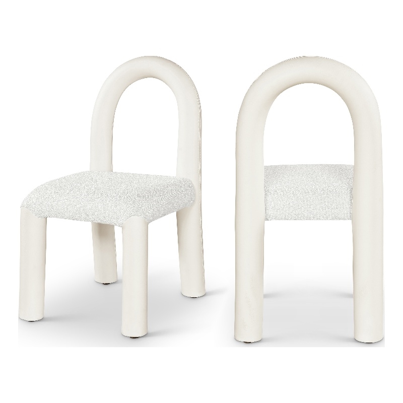 Bowery Hill Contemporary Cream Boucle and Vegan Leather Dining Chair (Set of 2)