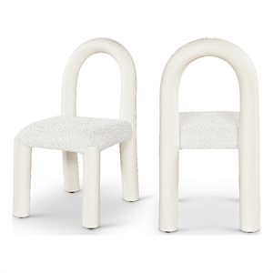 Bowery Hill Contemporary Cream Boucle and Vegan Leather Dining Chair (Set of 2)