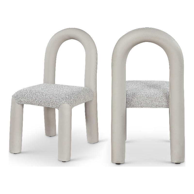 Bowery Hill Contemporary Taupe Boucle and Vegan Leather Dining Chair (Set of 2)