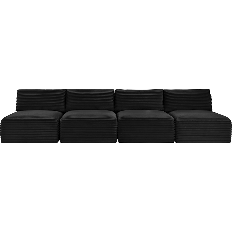 Bowery Hill Contemporary 4-Piece Black Corduroy Performance Fabric Modular Sofa
