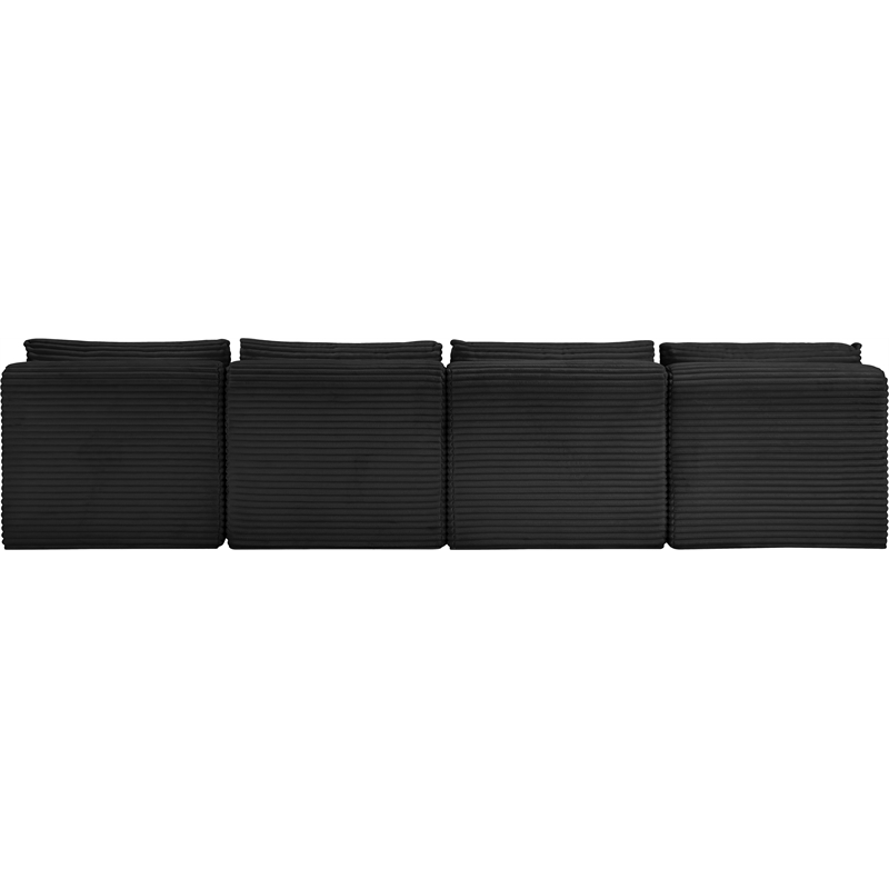 Bowery Hill Contemporary 4-Piece Black Corduroy Performance Fabric Modular Sofa
