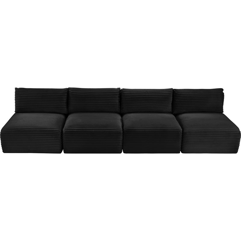Bowery Hill Contemporary 4-Piece Black Corduroy Performance Fabric Modular Sofa