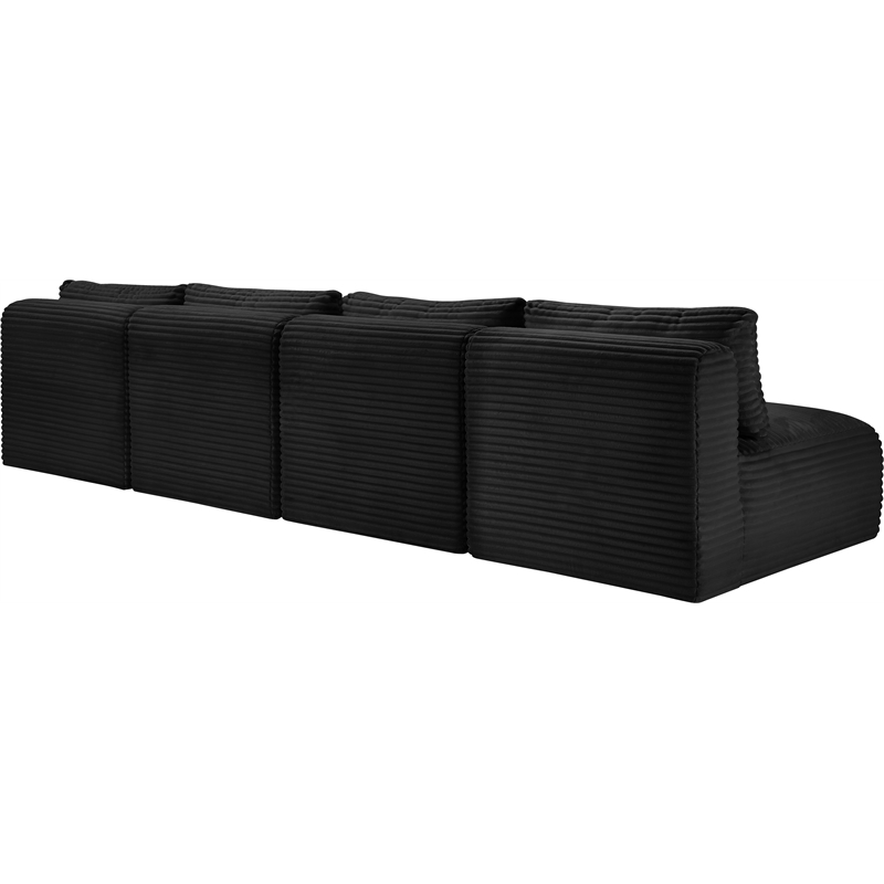 Bowery Hill Contemporary 4-Piece Black Corduroy Performance Fabric Modular Sofa