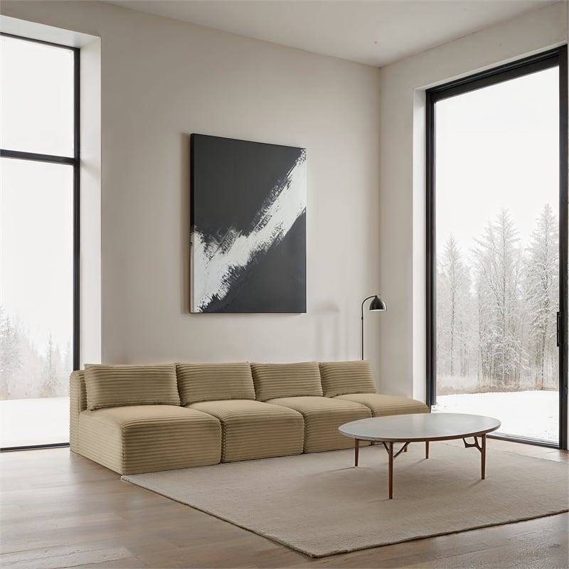 Bowery Hill Contemporary 4-Piece Camel Corduroy Performance Fabric Modular Sofa