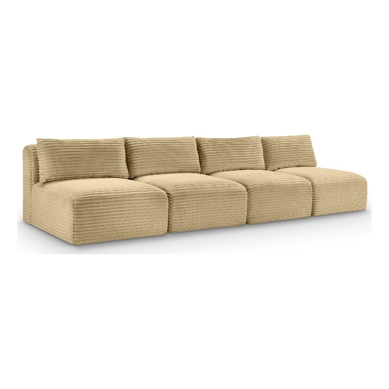 Bowery Hill Contemporary 4-Piece Camel Corduroy Performance Fabric Modular Sofa