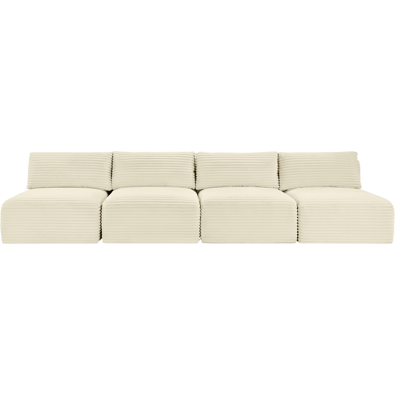 Bowery Hill Contemporary 4-Piece Cream Corduroy Performance Fabric Modular Sofa