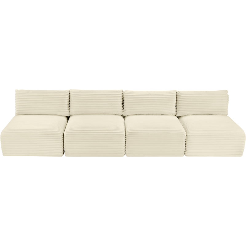 Bowery Hill Contemporary 4-Piece Cream Corduroy Performance Fabric Modular Sofa