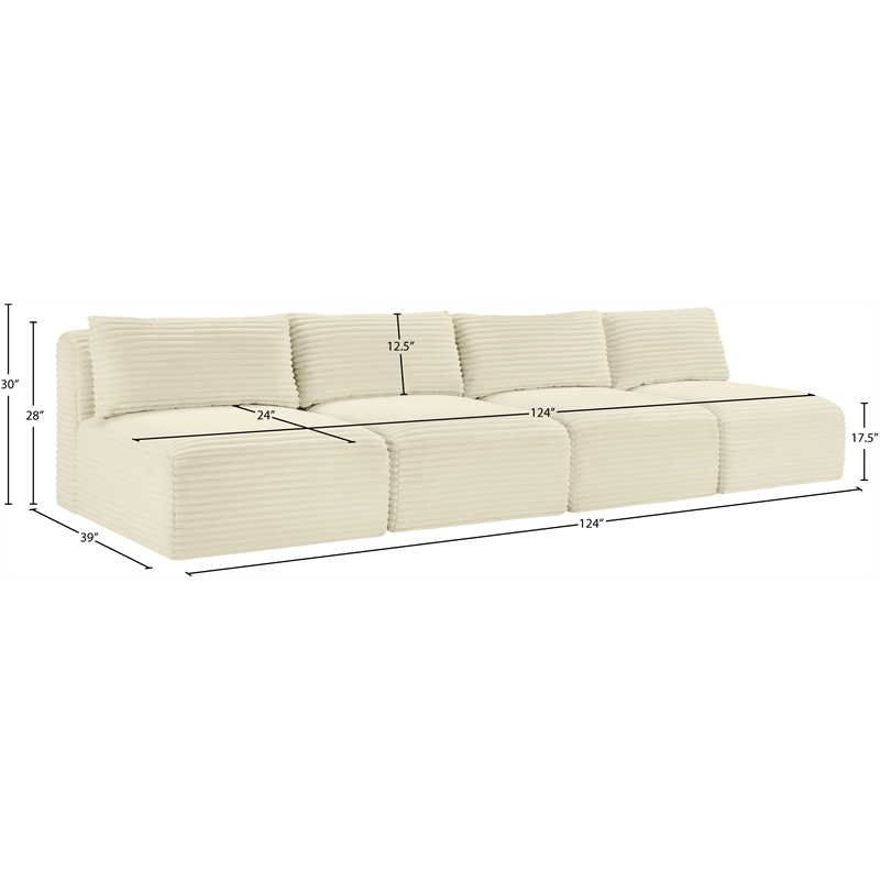 Bowery Hill Contemporary 4-Piece Cream Corduroy Performance Fabric Modular Sofa