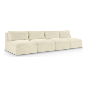 Bowery Hill Contemporary 4-Piece Cream Corduroy Performance Fabric Modular Sofa