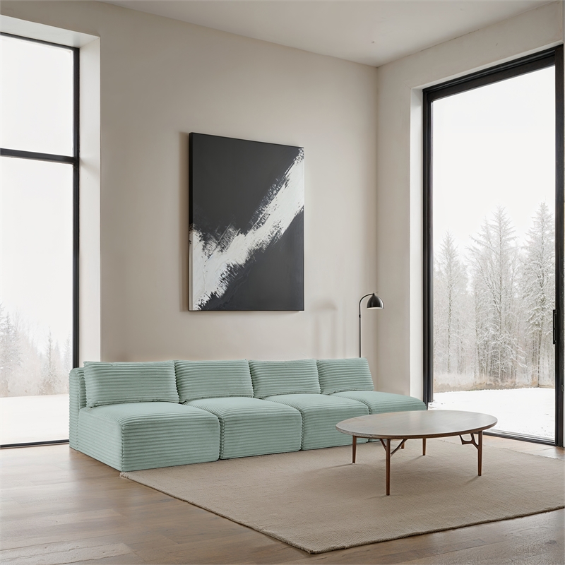 Bowery Hill Contemporary 4-Piece Mint Corduroy Performance Fabric Modular Sofa
