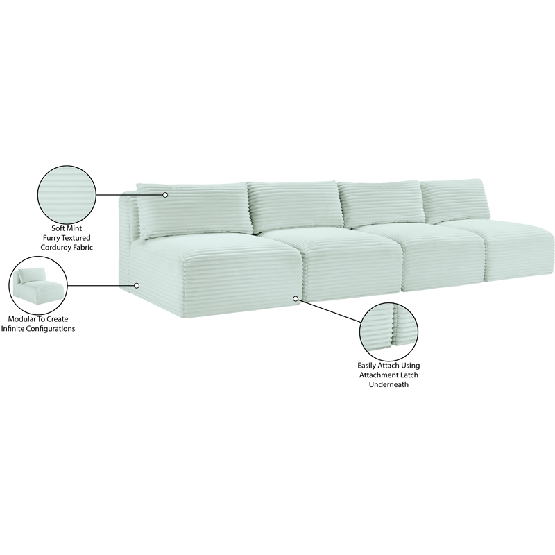 Bowery Hill Contemporary 4-Piece Mint Corduroy Performance Fabric Modular Sofa